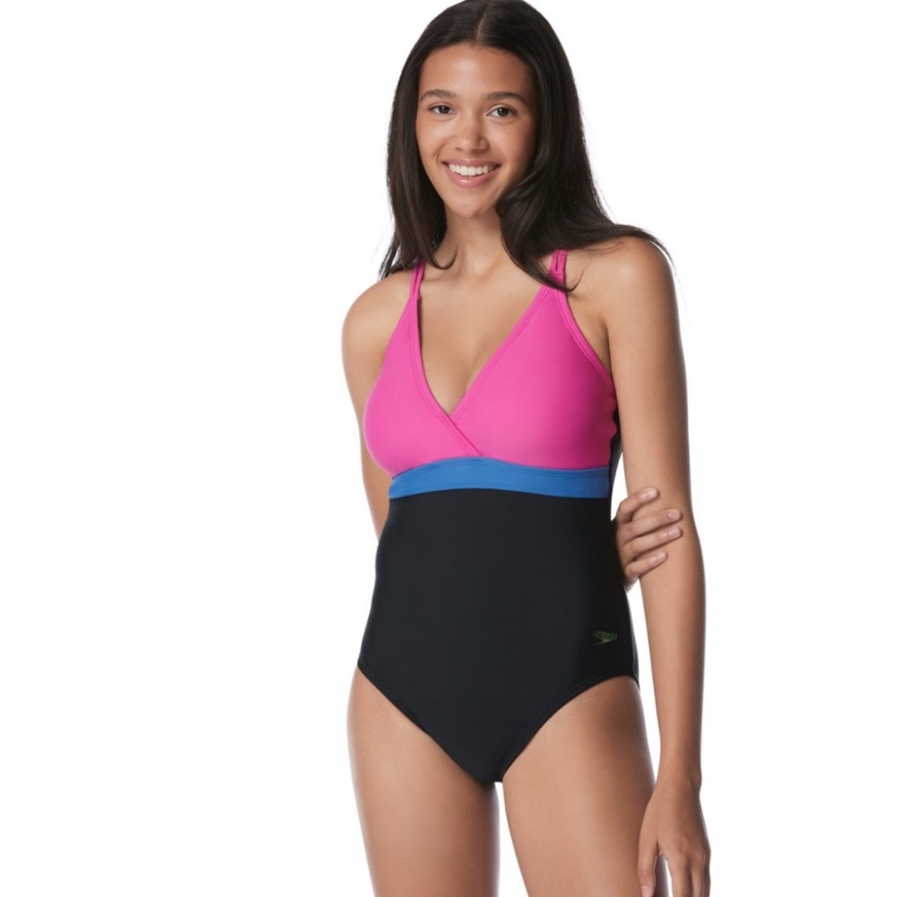 NWT Speedo Women's Adjustable Crossback One Piece Swimsuit, Size 6